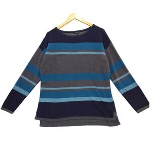 Talbots Womens Sweater Large Blue Gray Striped Long Sleeve Knit‎ Top